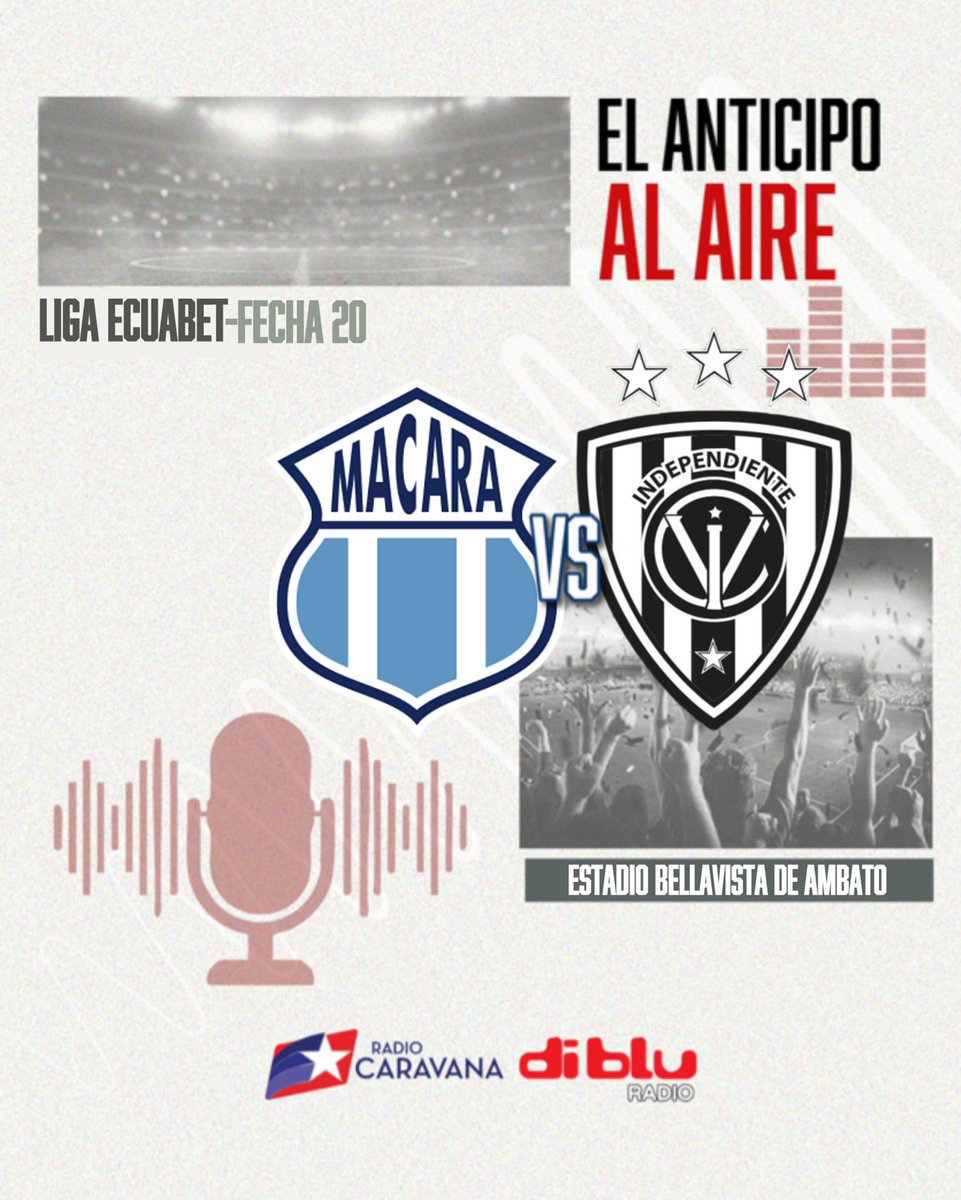 Radio Diblu (@radiodiblufm) on Twitter photo 🔥 ¡ARRANCA LA FECHA!
🎙️ <a href="/robertoonar/">Roberto Carlos Oña Romero</a>
🎙️ <a href="/CarlosGalvez21/">Carlos Galvez V</a>
🎙️ <a href="/marcolopezc95/">Marco López Castillo</a>
🎙️ <a href="/rominariera11/">romina riera</a>
🎙️ <a href="/nadia_manosalva/">nadia manosalvas </a>
🔵 <a href="/Macara_Oficial/">Club Dep. Macará</a> 🆚 <a href="/IDV_EC/">Independiente del Valle</a> ⚫️
🏆 <a href="/LigaEcuabetec/">Liga Ecuabet</a>
🗓️ Fecha 20
🏟️ Bellavista
⏰ 19H00
👉🏻 Disfrútalo por diblu.ec y radiocaravana.com 🔥 ¡ARRANCA LA FECHA!
🎙️ <a href="/robertoonar/">Roberto Carlos Oña Romero</a>
🎙️ <a href="/CarlosGalvez21/">Carlos Galvez V</a>
🎙️ <a href="/marcolopezc95/">Marco López Castillo</a>
🎙️ <a href="/rominariera11/">romina riera</a>
🎙️ <a href="/nadia_manosalva/">nadia manosalvas </a>
🔵 <a href="/Macara_Oficial/">Club Dep. Macará</a> 🆚 <a href="/IDV_EC/">Independiente del Valle</a> ⚫️
🏆 <a href="/LigaEcuabetec/">Liga Ecuabet</a>
🗓️ Fecha 20
🏟️ Bellavista
⏰ 19H00
👉🏻 Disfrútalo por diblu.ec y radiocaravana.com