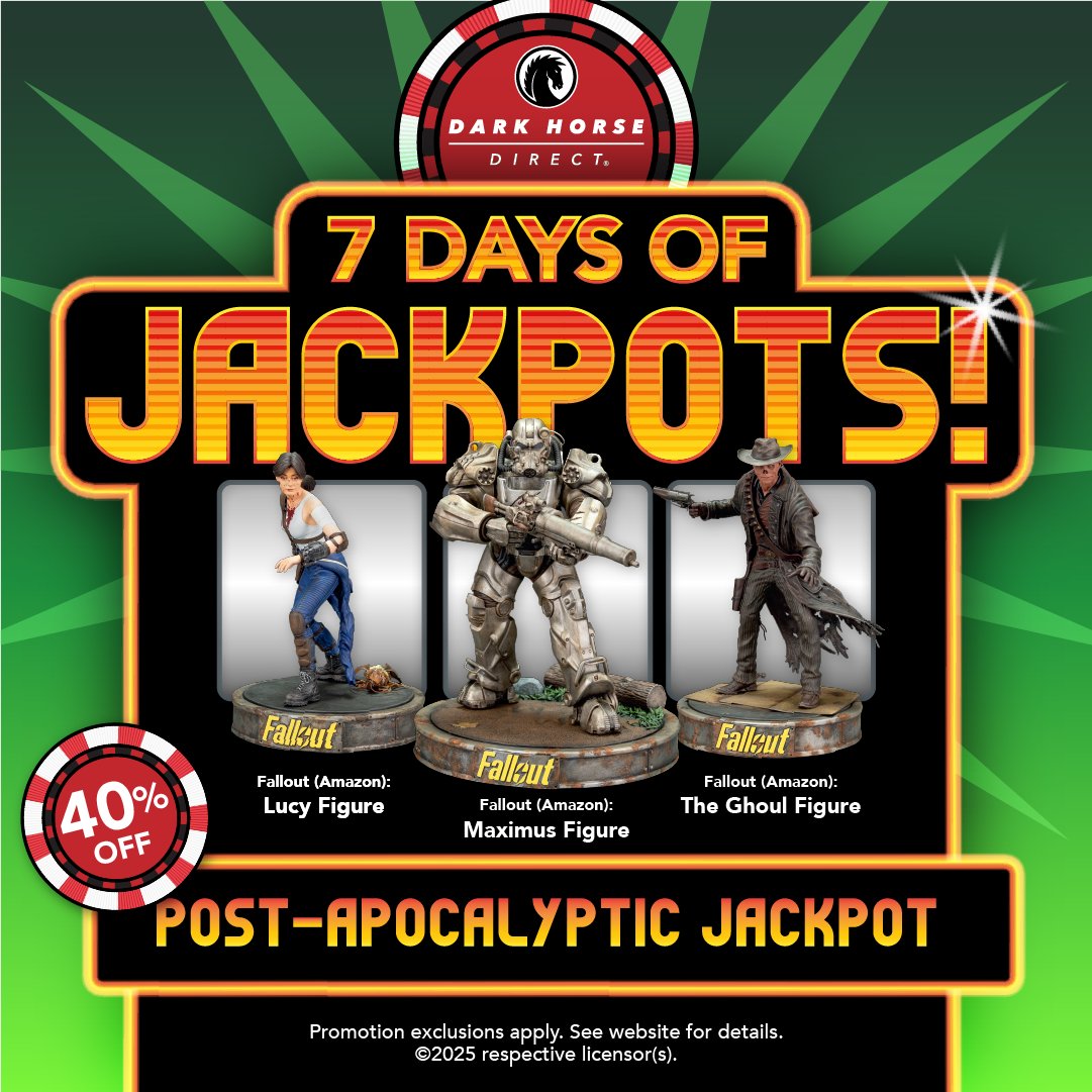 It’s time to wrangle up those bottle caps and cash in on the post-apocalyptic jackpot! Now is your chance to score Fallout collectibles at a great deal!

Don’t wait too long, the sale ends tomorrow at 5PM PT! bit.ly/4nDCdos

<a href="/DarkHorseComics/">Dark Horse Comics</a> <a href="/falloutonprime/">FALLOUT⚡️</a> #Fallout