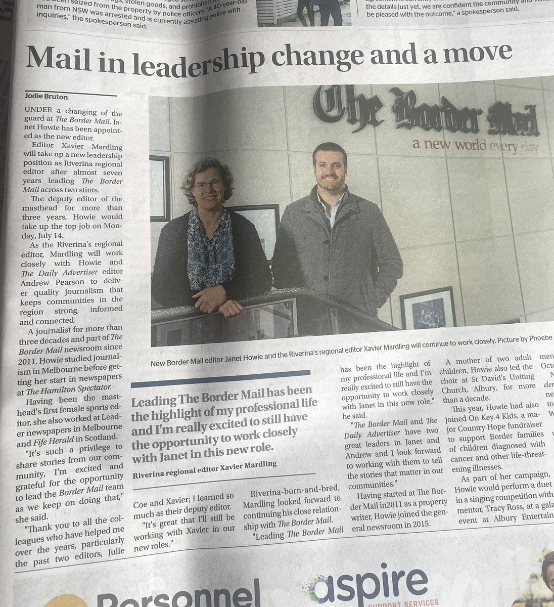 anthony bunn (@adbunn) on Twitter photo Congratulations to <a href="/JanetHowie/">Janet Howie</a> who will become first Border Mail editor to lead the masthead’s team from Victoria to NSW. Congratulations to <a href="/JanetHowie/">Janet Howie</a> who will become first Border Mail editor to lead the masthead’s team from Victoria to NSW.