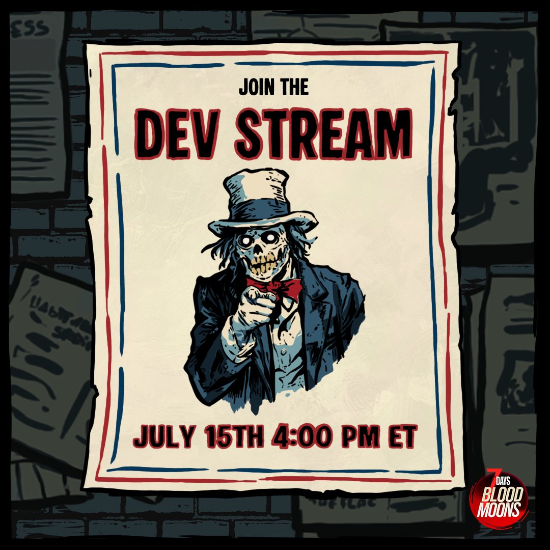 7DaysBloodmoons's tweet image. ** UPDATE **
Just a quick note—our dev stream will now kick off on July 15th at 4 PM ET.👉twitch.tv/fubar_prime
We hope to see you there!