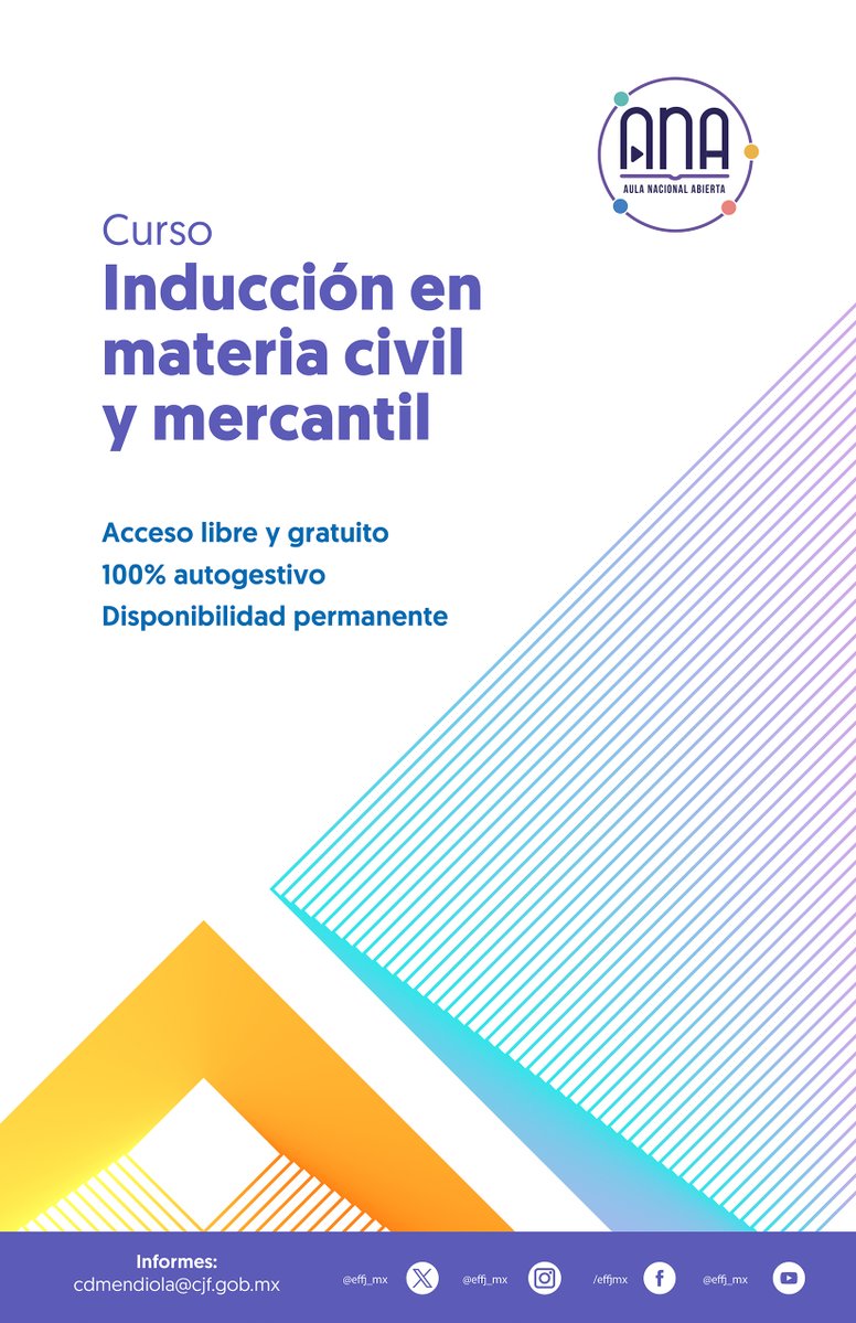 🔺Conoce los tópicos principales en las materias civil y mercantil y amplía tus conocimientos en Derecho.

Aprende a tu propio ritmo con ANA en el curso:

🟡 Inducción en materia civil y mercantil

💻 aulanacionalabierta.cjf.gob.mx/moodle/

Aula Nacional Abierta para todas y todos