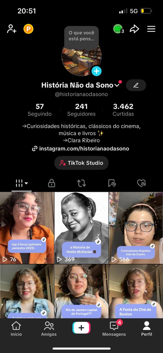 oii gnt, convidando vcs a seguir e apoiar uma micro micro influencer de curiosidades históricas, bjos 💕