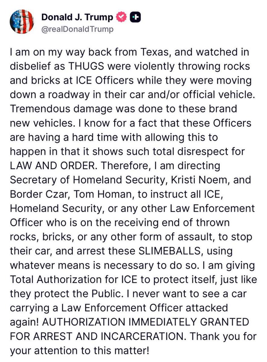 Let’s gooooooooo. He never wants to see a rock thrown at our law enforcements head again! Thank you God.