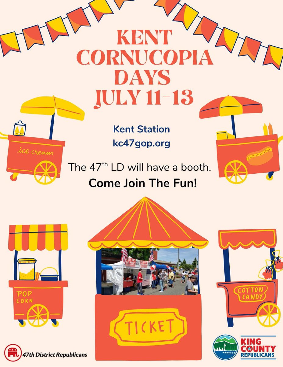 KCGOP's tweet image. Come join us in Kent this weekend for Kent Cornucopia Days! 🌭🍦🎡
#washingtonstate #kingcounty #republicans #gop #usa #connect #republicanparty #washington #getinvovled #republican #america #americana #grassroots #bethechange #joinus #peopleoverpolitics