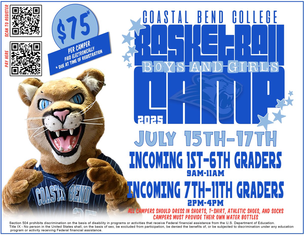 Coastal Bend College MBB (@coastalbendmbb) on Twitter photo 💥Only 4 days until Cougar Camp!!! Register now! Limited availability. <a href="/BeevilleISD/">Beeville ISD</a> <a href="/bisd_athletics/">Beeville ISD Athletics</a> 💥Only 4 days until Cougar Camp!!! Register now! Limited availability. <a href="/BeevilleISD/">Beeville ISD</a> <a href="/bisd_athletics/">Beeville ISD Athletics</a>