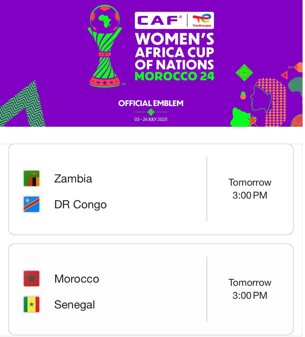 **WOMEN's AFRICA CUP OF NATIONS⚽️••WINNER GETS $20 VIA MTN/MOMO**

⚠️PREDICT EXACT SCORE OF BOTH GAMES⚠️

•ENTRIES WILL CLOSE🔒@ 3PM TOMORROW
•COMMENT/DM predictions ONLY ONCE
•RT POST

**if there are more than 2 winners $ will be split to first 2 correct entries**