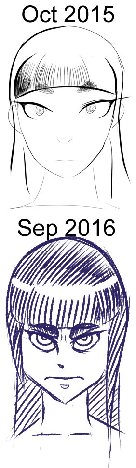 @maplemapleart my oc evelynn looked like this ten years ago. now she looks like this. you gotta start somewhere 