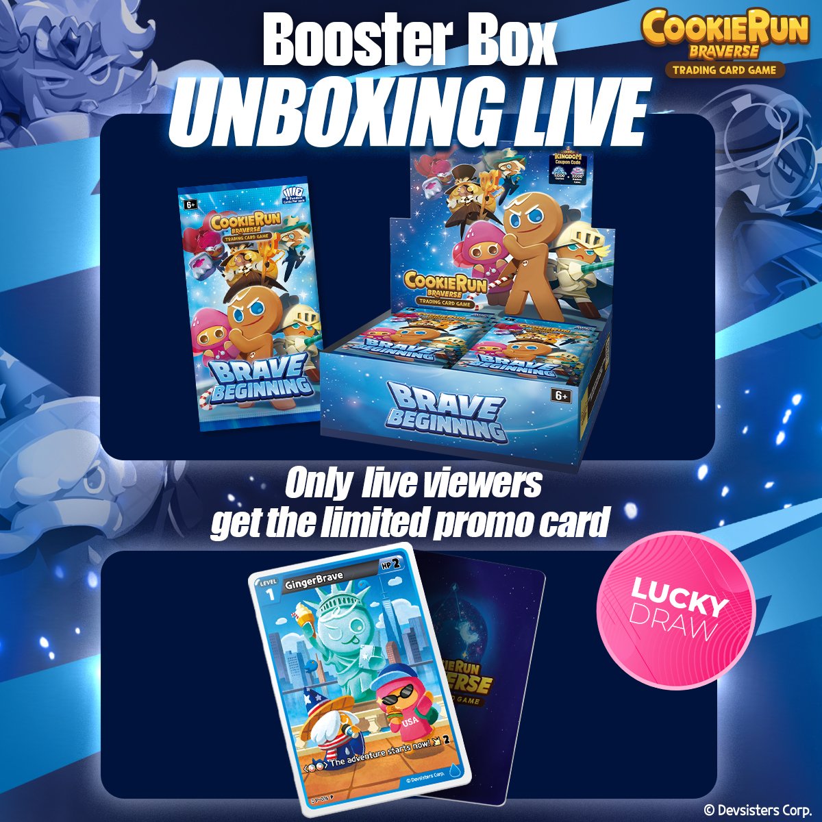 CRBraverseEN's tweet image. 🚨 We’re going LIVE 🚨
🍪 CookieRun TCG hits the US!
🎬 Real-time booster pack sales & unboxing—ends when all packs are gone!
🎁 Brave Cookie promo card giveaway for early fans!
📍@Hobbyclub | 📅 July 13 (Sun)
🕓 West Coast (PT): 12PM
🕐 Mountain (MT): 1PM
🕑 Central (CT): 2PM…