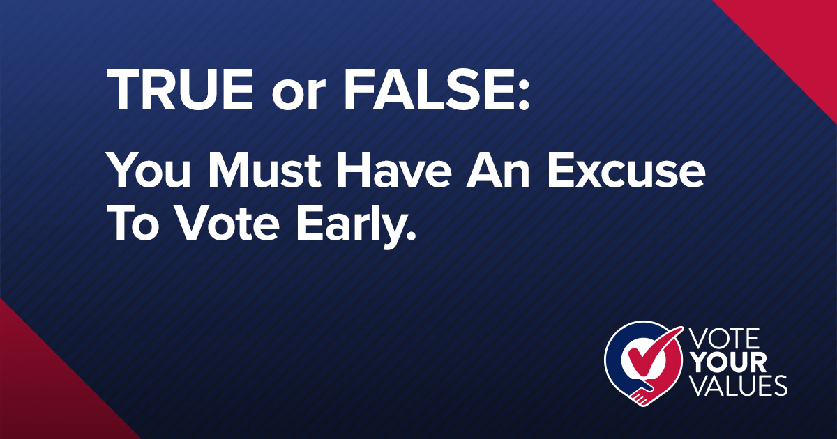 False. Any registered voter in Oklahoma can apply for an absentee ballot. You do not have to have a reasons, but some voters may qualify for special conditions.

To learn more about registration and the voting process, visit VoteYourValuesOK.com. #voteyourvaluesok