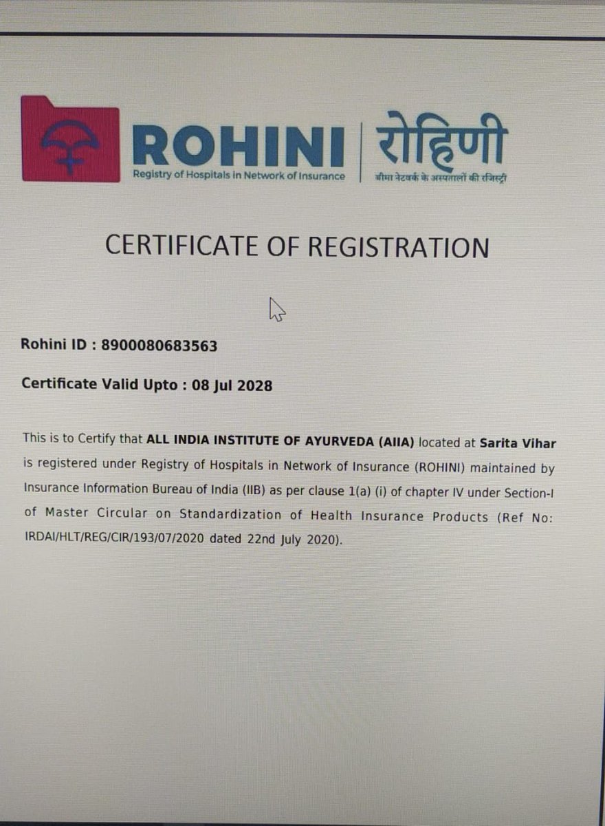 Prof. BEJON KUMAR MISRA (@bejonmisra) on Twitter photo First Government Hospital AIIA gets Empanelled with ROHINI portal. Hearty Congratulations to Dr Alka & the PMU Team at <a href="/AIIA_NDelhi/">All India Institute of Ayurveda, New Delhi</a> on starting the journey in the interest of Health Insurance Policyholders! All Ayush Hospitals should now follow the trailblazer <a href="/narendramodi/">Narendra Modi</a> First Government Hospital AIIA gets Empanelled with ROHINI portal. Hearty Congratulations to Dr Alka & the PMU Team at <a href="/AIIA_NDelhi/">All India Institute of Ayurveda, New Delhi</a> on starting the journey in the interest of Health Insurance Policyholders! All Ayush Hospitals should now follow the trailblazer <a href="/narendramodi/">Narendra Modi</a>