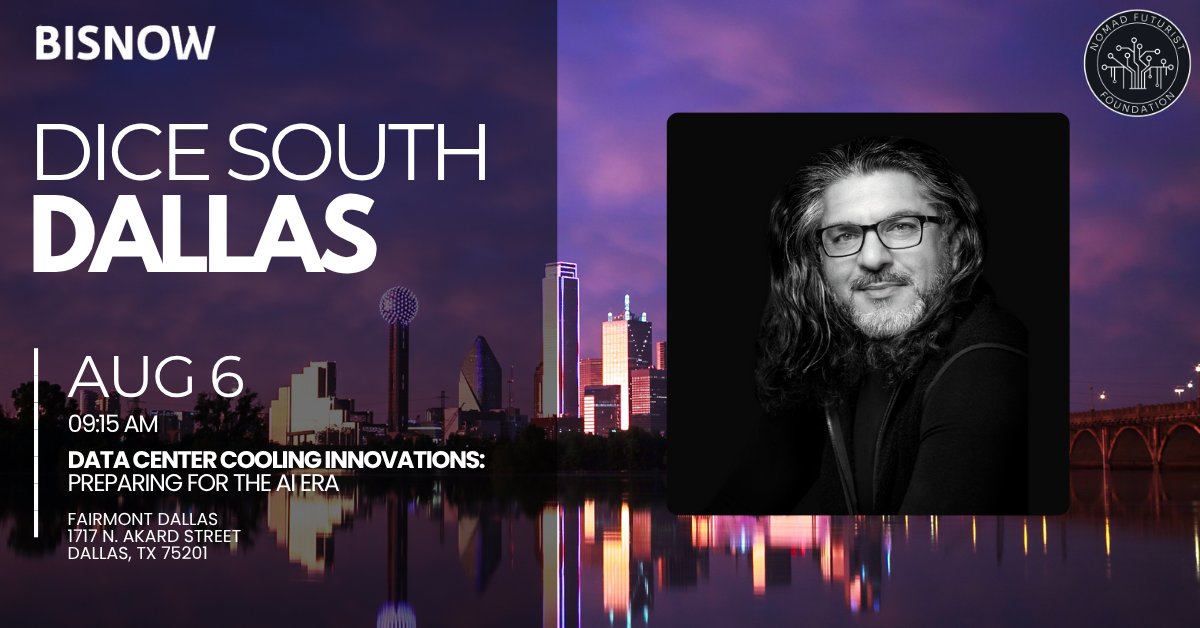 nomadfuturist's tweet image. We’re headed to Dallas!
Catch Nabeel Mahmood on the panel “Data Center Cooling Innovations: Preparing for the AI Era” at @Bisnow’s #DICESouth on Aug 6.
Terri Schiavello will be on-site repping the @NomadFuturist mission!
🎟️ Use code NOMADVIP to register: hubs.li/Q03wNr_00