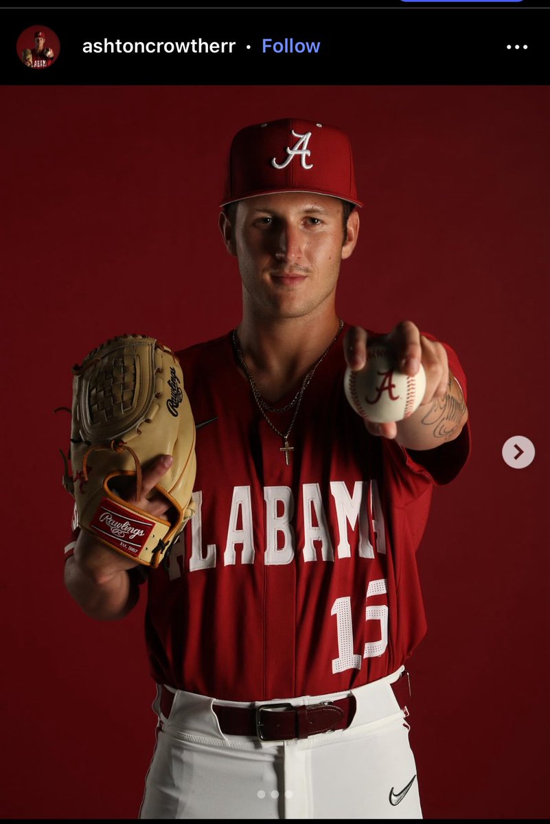 Ashton Crowther(<a href="/Ashtoncrowther2/">Ashton crowther</a>), a Top 100 pitcher in the portal, commits to <a href="/AlabamaBSB/">Alabama Baseball</a>.  Another impressive addition to a Top 10 class for the Tide. Best of luck to him in ‘26!