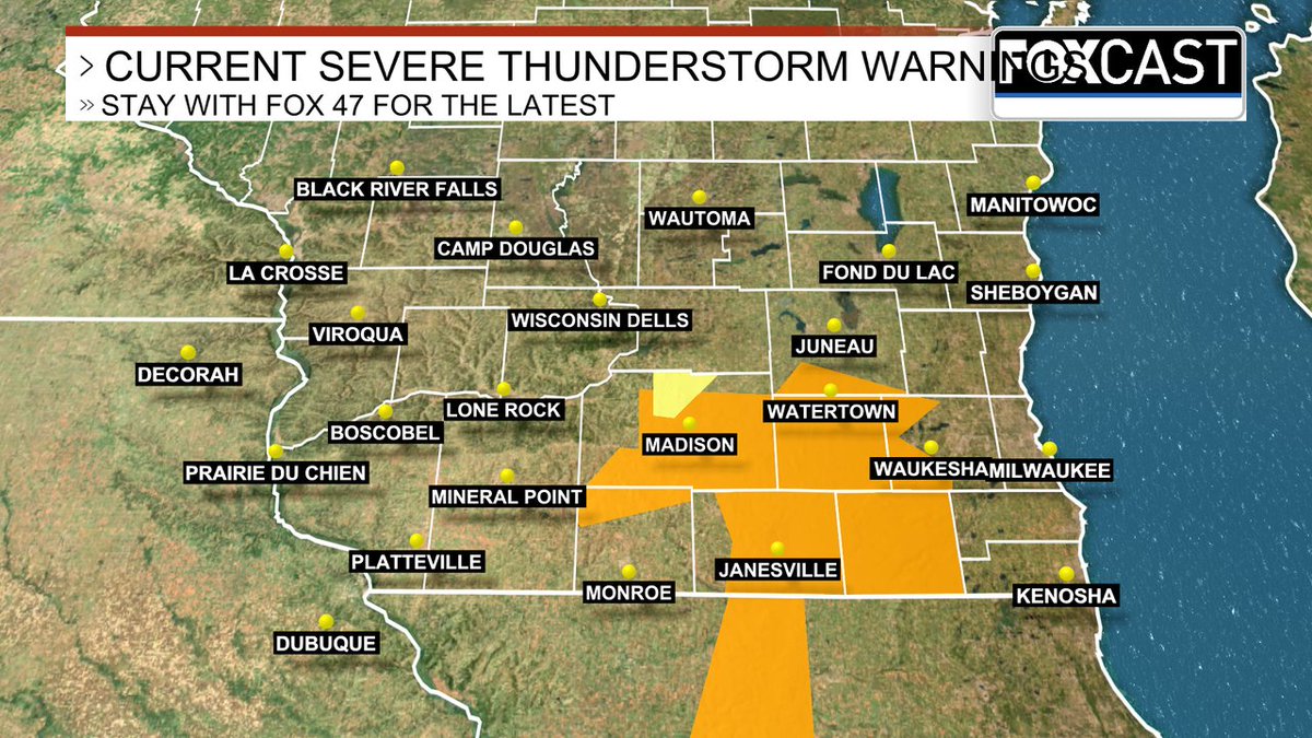 A severe t-storm warning has been issued for Jefferson, Waukesha, Dodge county. Tune into Fox 47 for the latest weather coverage. #wiwx