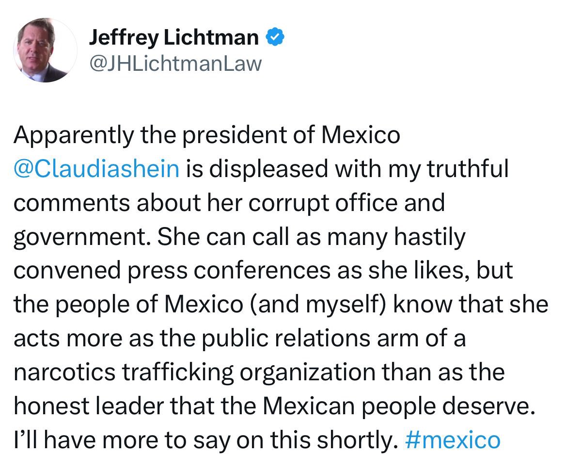 azucenau's tweet photo. 🚨#ÚLTIMAHORA 

El abogado de Ovidio Guzmán, Jeffrey Lichtman, ha respondido a Sheinbaum: 

“Al parecer, la presidenta de México @Claudiashein está disgustada con mis sinceros comentarios sobre su oficina y gobierno corruptos”, mencionó. 

Sin dejar atrás que puede convocar a conferencias, pero que se “sabe actúa como el brazo de relaciones públicas de una organización narcotraficante”.