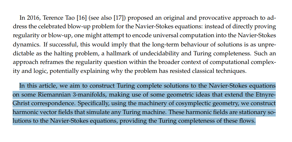 The idea of engineering Navier-Stokes flows into a Turing Machine and proving blowup through halting is so wild it blows my mind every time 🤯🤯🤯 And they actually made it happen for Riemannian 3-folds 🤯🤯🤯