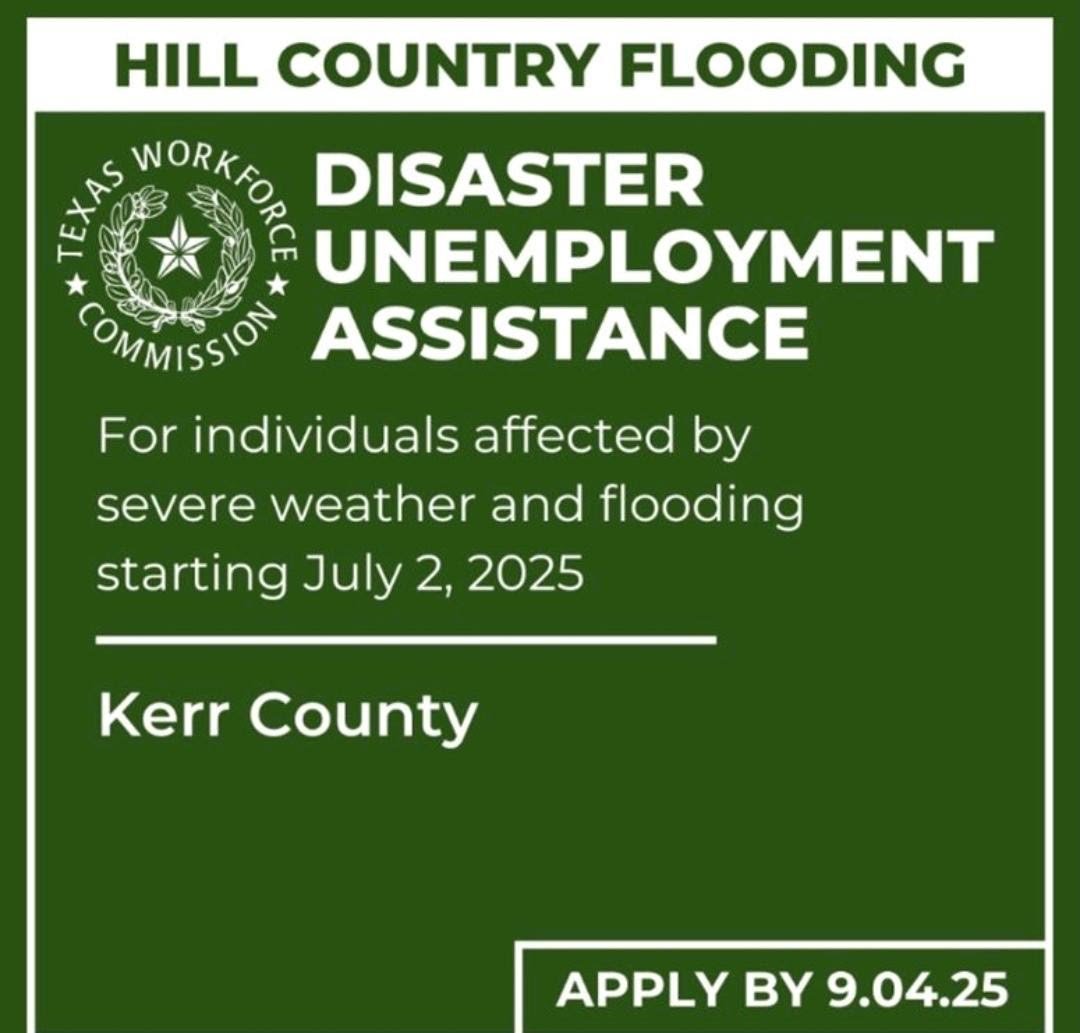 DonnaCampbellTX's tweet image. If you lost work because of the Hill Country flooding, you may qualify for Disaster Unemployment Assistance. If your job or self-employment was directly affected by the disaster, you may qualify by applying online at twc.texas.gov/programs/unemp… or call 800-939-6631