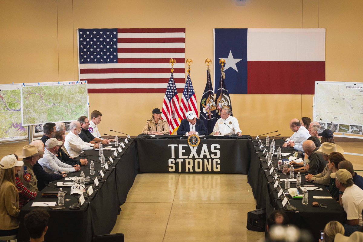 Members of the TDEM team visited with <a href="/POTUS/">President Donald J. Trump</a> and other federal leaders during a visit to the Texas Hill Country to see the damage left behind by catastrophic flooding.

#TeamTexas responders continue working together to support impacted Texans through response &amp; recovery efforts.