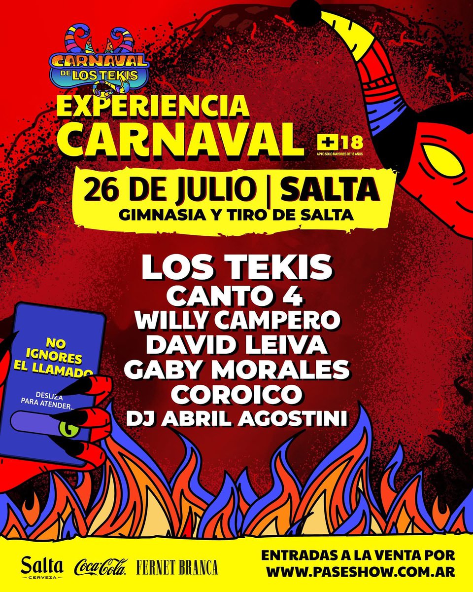 ATENCIÓN SALTA❤️‍🔥

Nos vemos el 26 pa carnavalear!😈 

Podés también comunicarte por las redes oficiales de @paseshow 

#salta #carnaval #experienciacarnaval #lostekis