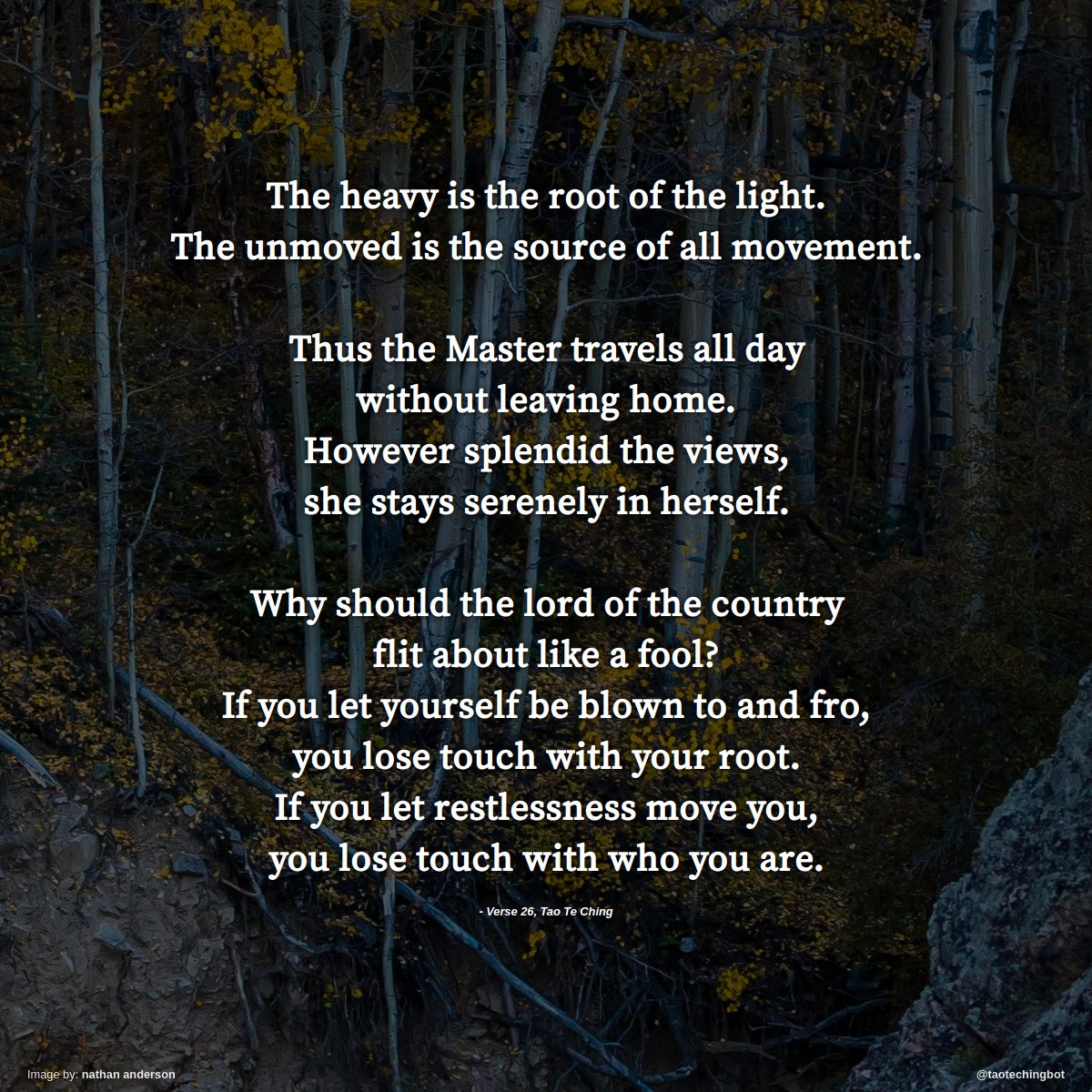 taotechingbot's tweet image. Verse 26 of The Tao Te Ching. #TaoTeChing #Laozi #Tao #LaoTzu #Taoism #BookOfTheWay