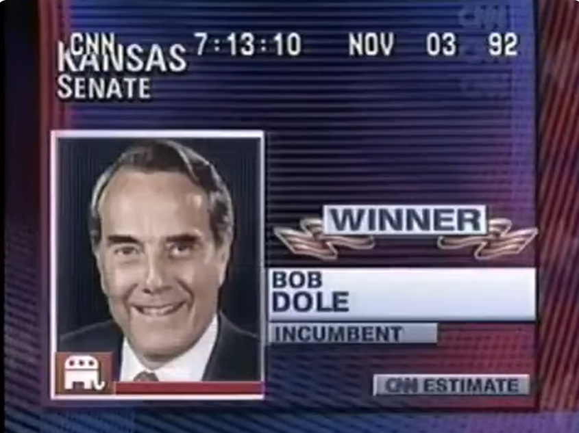 ElectionVintage's tweet image. Bob Dole, the 1996 GOP nominee, won his fifth and final Senate term in 1992. In 1995 he would become Senate Majority Leader. He resigned both the Majority Leader position and the Senate seat to focus on his unsuccessful presidential run.