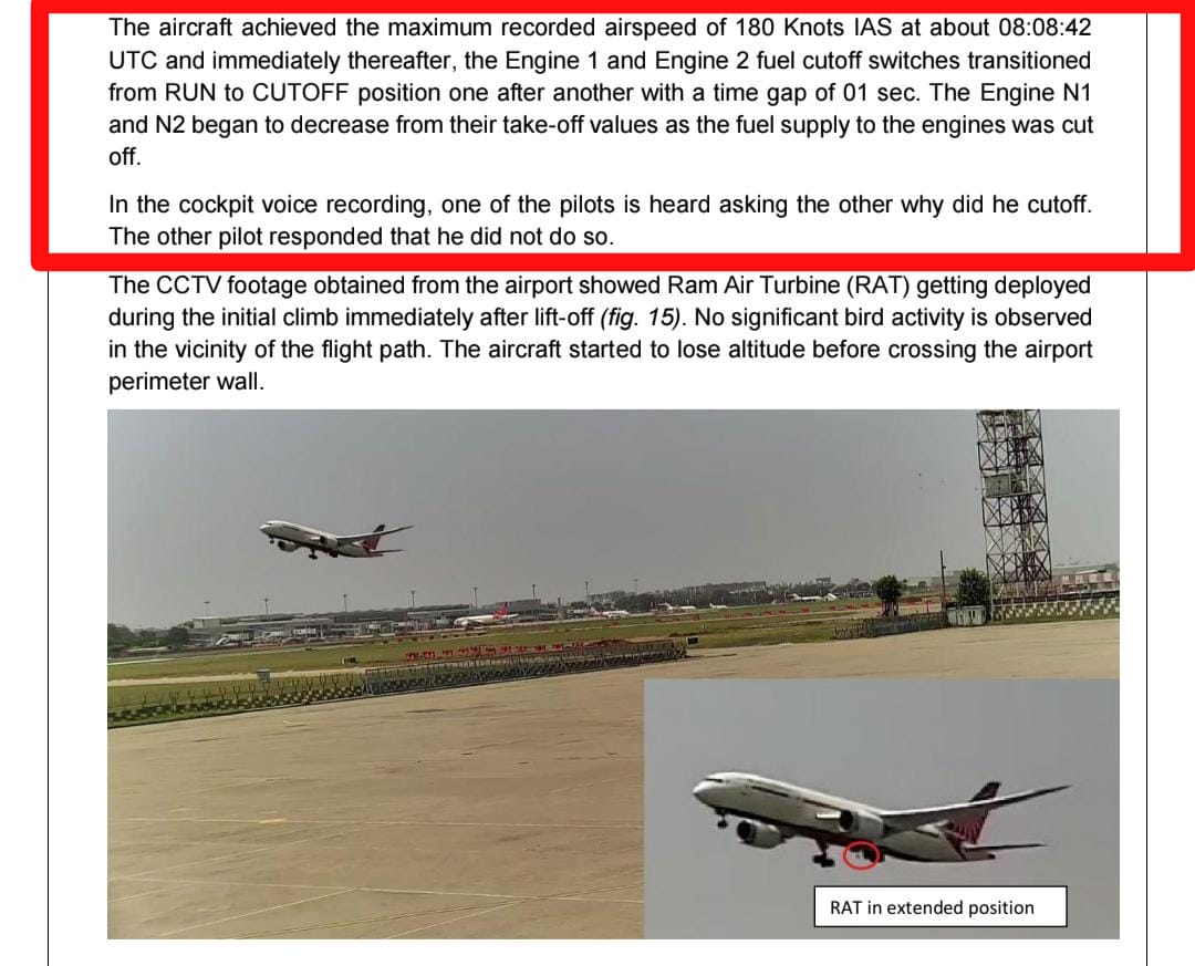 🔴 #BREAKING | 260 பேர் உயிரிழந்த விபத்தில் ஏர் இந்தியா விமானத்தின் என்ஜின்களுக்கான எரிபொருள் விபத்துக்கு சில நிமிடங்களுக்கு முன்பு துண்டிக்கப்பட்டதாக முதற்கட்ட விசாரணை அறிக்கையில் தகவல் வெளியாகியுள்ளது

🔹 Cockpit அறையின் குரல் பதிவில், ஒரு விமானி மற்றவரிடம் ஏன் எரிபொருளை CUTOFF