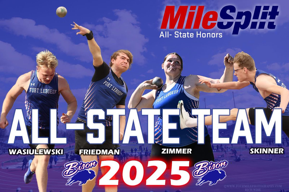 BIG Congratulations to the BISON who made the PA MileSplit All State Team!!!

PA MileSplit All State Track and Field Team 
Boys' 2nd Team
Garett Skinner
Mason Friedman
Kc Wasiulewski

Girls' 2nd Team
Robin Zimmer

Hon. Mention
Alena Urbanowicz
Blake Glass
Jacob Beer
Xavier Blose