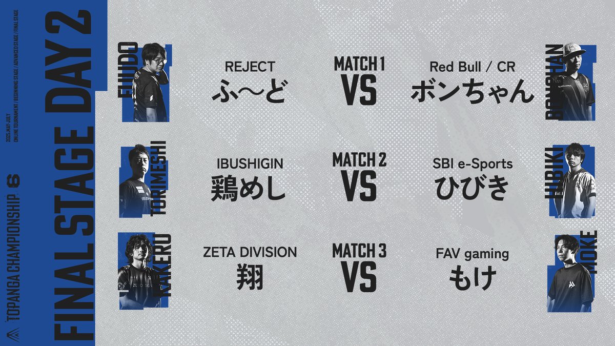 topangajapan's tweet photo. ◤ 第6期TOPANGA CHAMPIONSHIP
　 　  　FINAL STAGE｜DAY2 　       ◢

本日 14:00 よりスタート‼️
YouTube | https://t.co/XwX7NvIIr5
Twitch | https://t.co/jJuIPvrMWS

🌟出演🌟
ハメコ。 @hameko
立川 @TachikawaCR

本日のマッチアップはコチラ！

特設サイトでも情報を随時更新中！
https://t.co/CAYD0WTZFl

#SF6 #トパンガ #トパチャン