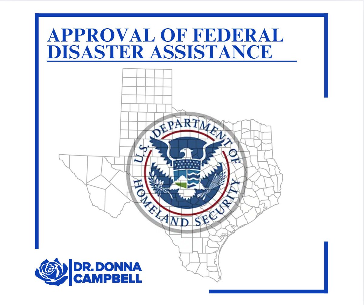 DonnaCampbellTX's tweet image. Burnet, Kerr, San Saba, Tom Green, Travis, and Williamson counties are now eligible for FEMA’s Individual Assistance program after the recent flooding. Kendall, Kerr, Kimble, Menard, and San Saba counties have also been approved for FEMA’s Public Assistance program.
These…