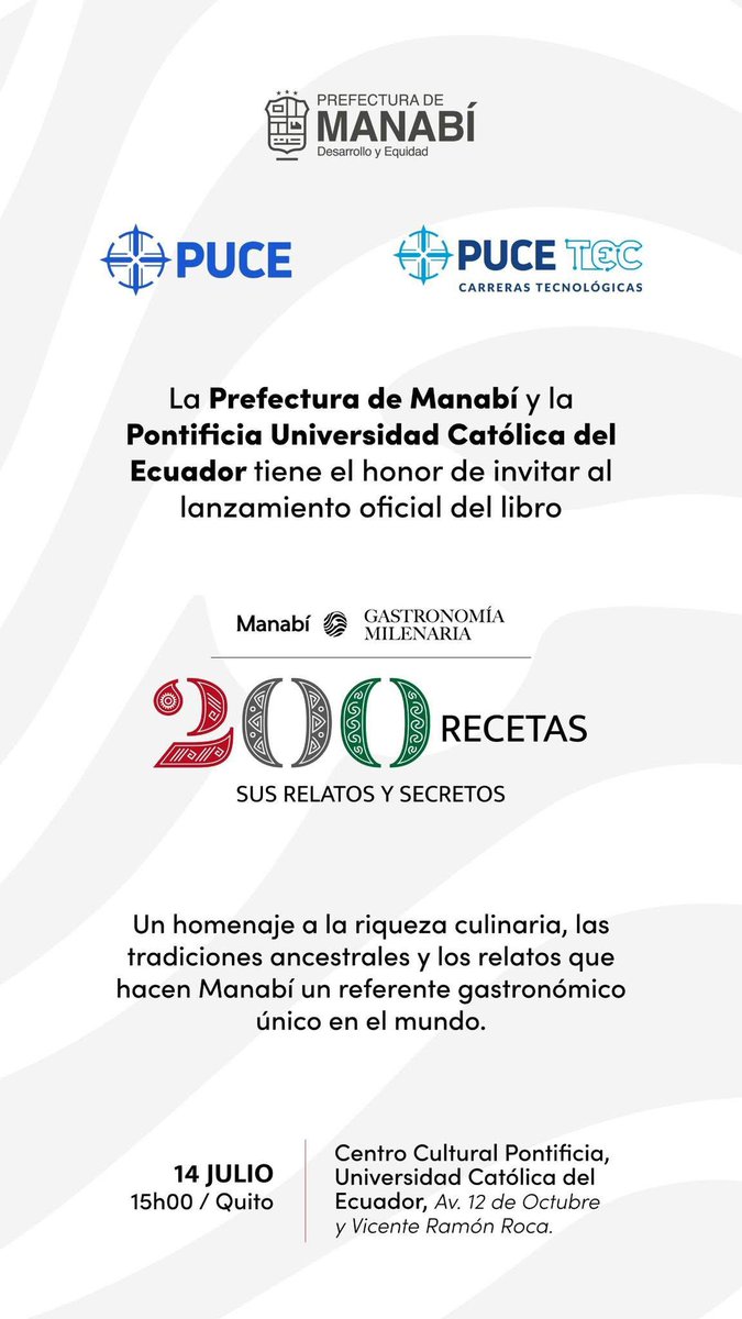 ManabiMilenaria's tweet photo. Manabí conquista Quito con sabor y tradición! 🌿🍲

Prepárate para saborear la historia y descubrir los secretos culinarios mejor guardados de Manabí en el lanzamiento del libro 📖 200 recetas: sus relatos y secretos.
#ManabíModoOn #gastronomíamodoon https://t.co/Jllw8L2030