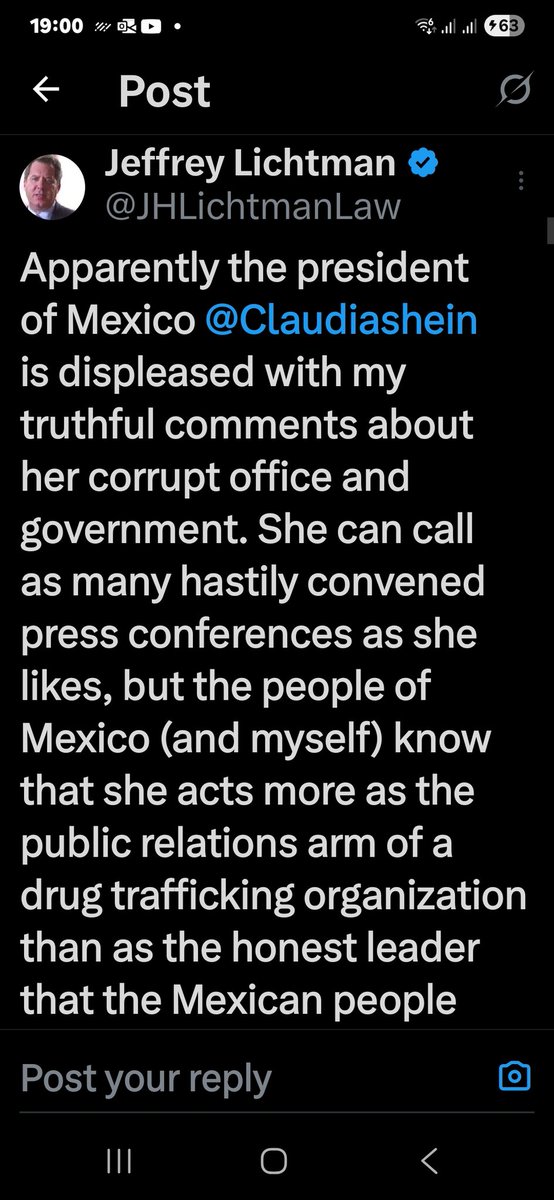 GhalebKrame's tweet image. Lichtman (@JHLichtmanLaw) slams @Claudiashein, alleging she’s a PR arm of a drug cartel, not Mexico’s leader. Posted 19:00 CST today. A bold, unprecedented claim in Mexican cartel history.  #Mexico #Cartels #LichtmanGate