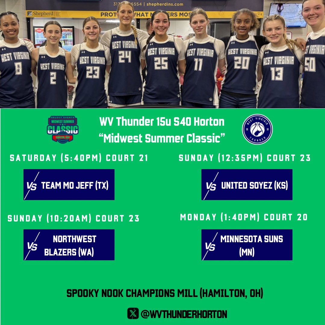 West Virginia Thunder S40 Horton (@wvthunderhorton) on Twitter photo Got tested these last 2 days but we are back at it tomorrow for S40 Session 2 in Hamilton, OH. Ready to bounce back!
#Together
<a href="/KendraAsh24/">Kendra Ash</a> <a href="/KAugsback/">Kendall Augsback</a> <a href="/GabbyKBellamy/">Chadai Bellamy</a> <a href="/CampFarrah2029/">Farrah Camp</a> <a href="/brooklyncrim25/">Brooklyn Crim</a> <a href="/Havenflagle0/">Haven Flagle</a> <a href="/EllieSmalligan/">Ellie Smalligan</a> <a href="/Maddy_watko/">Madelyn Watko</a> <a href="/ChamiWilliams17/">Chami “Mimi” Williams</a> Got tested these last 2 days but we are back at it tomorrow for S40 Session 2 in Hamilton, OH. Ready to bounce back!
#Together
<a href="/KendraAsh24/">Kendra Ash</a> <a href="/KAugsback/">Kendall Augsback</a> <a href="/GabbyKBellamy/">Chadai Bellamy</a> <a href="/CampFarrah2029/">Farrah Camp</a> <a href="/brooklyncrim25/">Brooklyn Crim</a> <a href="/Havenflagle0/">Haven Flagle</a> <a href="/EllieSmalligan/">Ellie Smalligan</a> <a href="/Maddy_watko/">Madelyn Watko</a> <a href="/ChamiWilliams17/">Chami “Mimi” Williams</a>