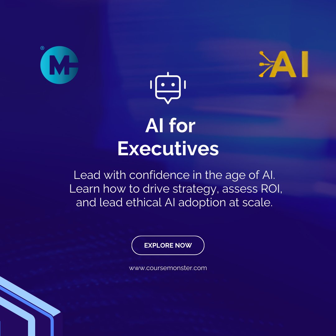 CourseMonster's tweet image. Lead confidently in the AI era. Learn to assess ROI, shape strategy, and guide ethical AI transformation.
Tailored for decision-makers and future-ready leaders.
🚀 Explore now: hubs.la/Q03wVfFH0
#AILeadership #ExecutiveTraining #DigitalStrategy #AICerts #