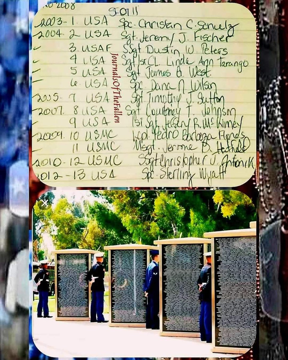 Patriots let us Honor the Fallen that gave their all on this day July 11th during the Global War On Terror . 
May they all Rest in Peace!
SemperFidelis,
ECasas 
#V1P100
#JOTF4491
#neverforgotten7052 #USA   #USMC #USAF #JournalsOfTheFallenFortyFourThousand 
#TheNamesofTodaysFallen