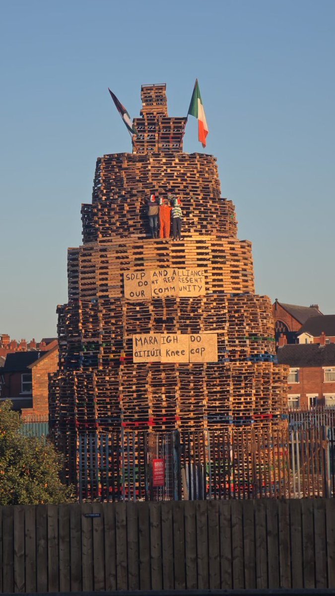 Every year in Northern Ireland the British government allows the tricolour to be burned freely. In this particular bonfire there's an effigy of Kneecap thrown into the bargain. Imagine - for a second - this was an Israeli flag.