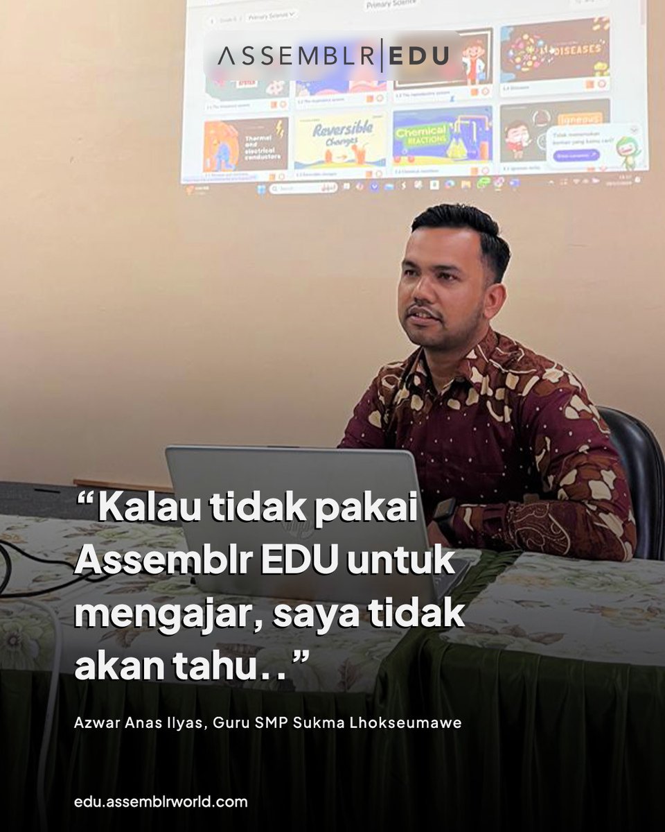 assemblrworld's tweet image. Selalu ada cerita penuh makna yang hadir dari proses belajar mengajar di kelas. Mari simak kisah dari salah satu Guru Hebat saat mengajar di kelas menggunakan Assemblr EDU ✨

An inspiring thread 🧵

#AssemblrEDU #KisahGuru #Mengajar #3D #AR #Interaktif #Kelas #Sekolah #Cerita