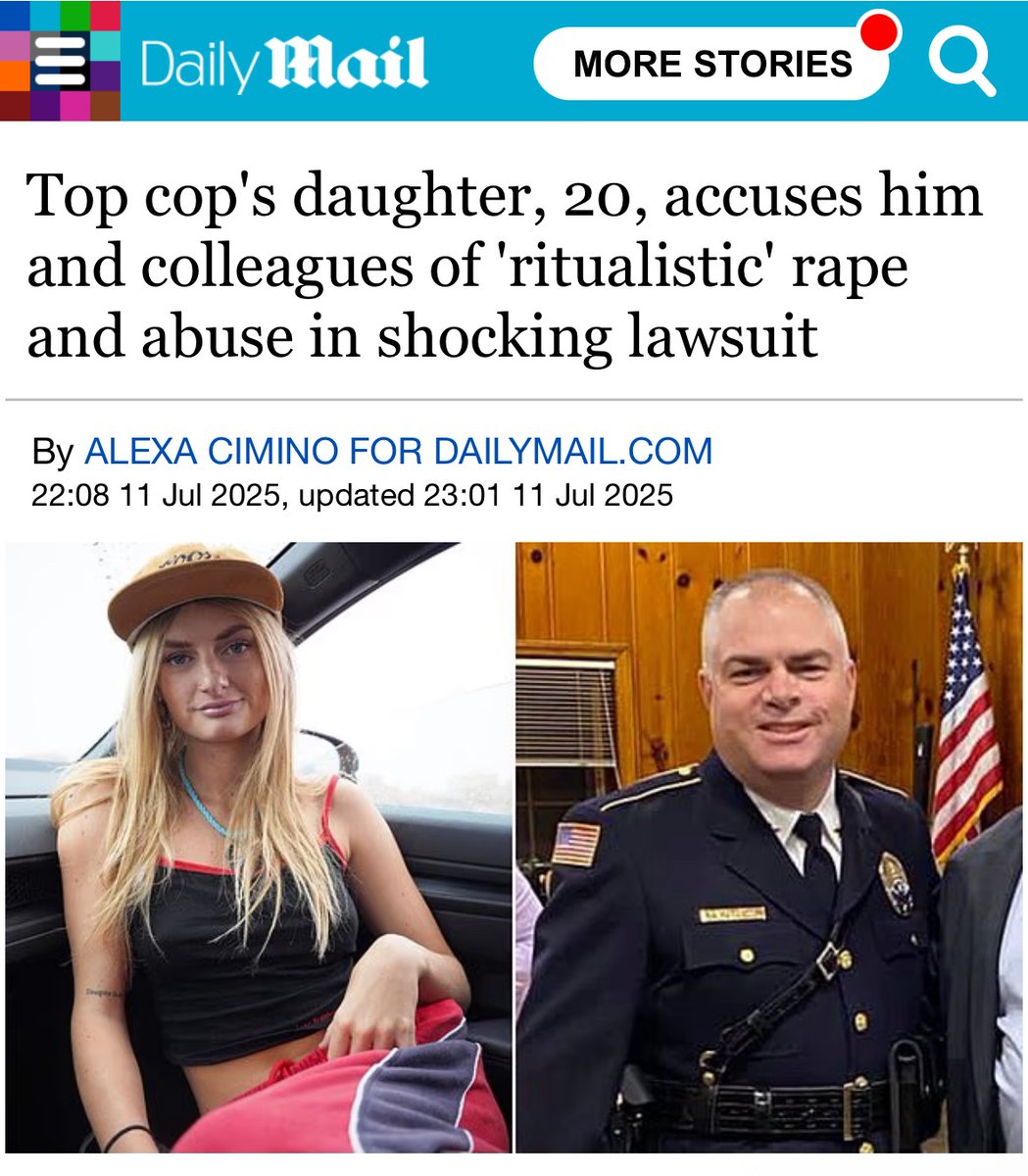 The daughter of a New Jersey police chief shockingly claimed that he and a neighbor raped her and other children in the woods as part of a 'ritualistic' ring of satanists who also burned kids alive.

Courtney Tamagny, 20, filed an explosive lawsuit against her father, Leonia