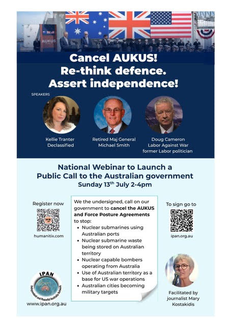LabAgainstWar's tweet image. DON’T MISS our National Patron @DougCameron51 speaking Sunday (tomorrow) at the launch of @IPAusNet campaign against AUKUS
Register: 👇
events.humanitix.com/cancel-aukus-r…