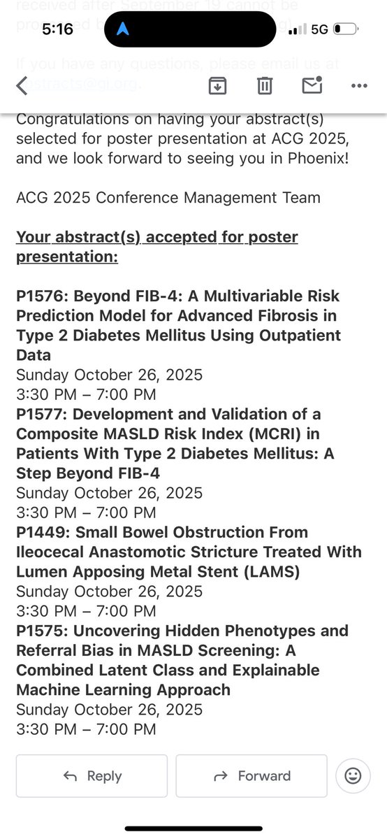 Itsafiamohamed's tweet photo. Thrilled to share that 8 of our abstracts were accepted to ACG 2025 — including 4 as first author! Grateful to present our work in GI and hepatology, especially on MASLD, fibrosis risk modeling, and machine learning. Huge thanks to @YeseniaGreeff @nha_duongDO for their guidance. https://t.co/Ba4AaBeefI