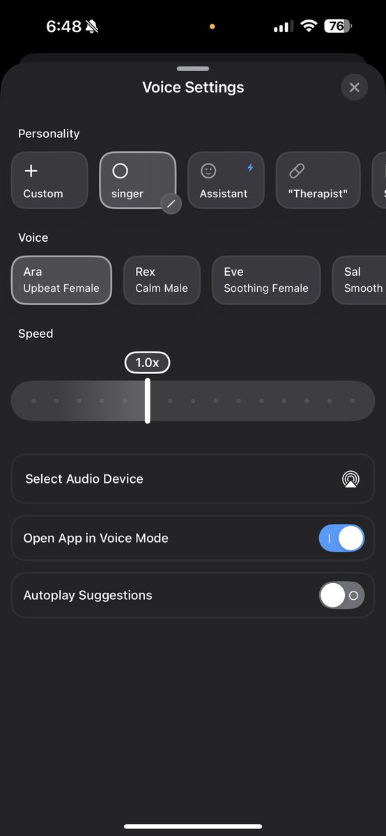 swyx's tweet image. lowkey the best thing about @xai is the Voice Mode. 

I got SuperGrok just to test out Grok 4 and do KaraokeBench on Grok 4’s Eve Voice (the one that does opera)

but actually I’m going to keep SuperGrok around because its actually just a much much better voice mode than…