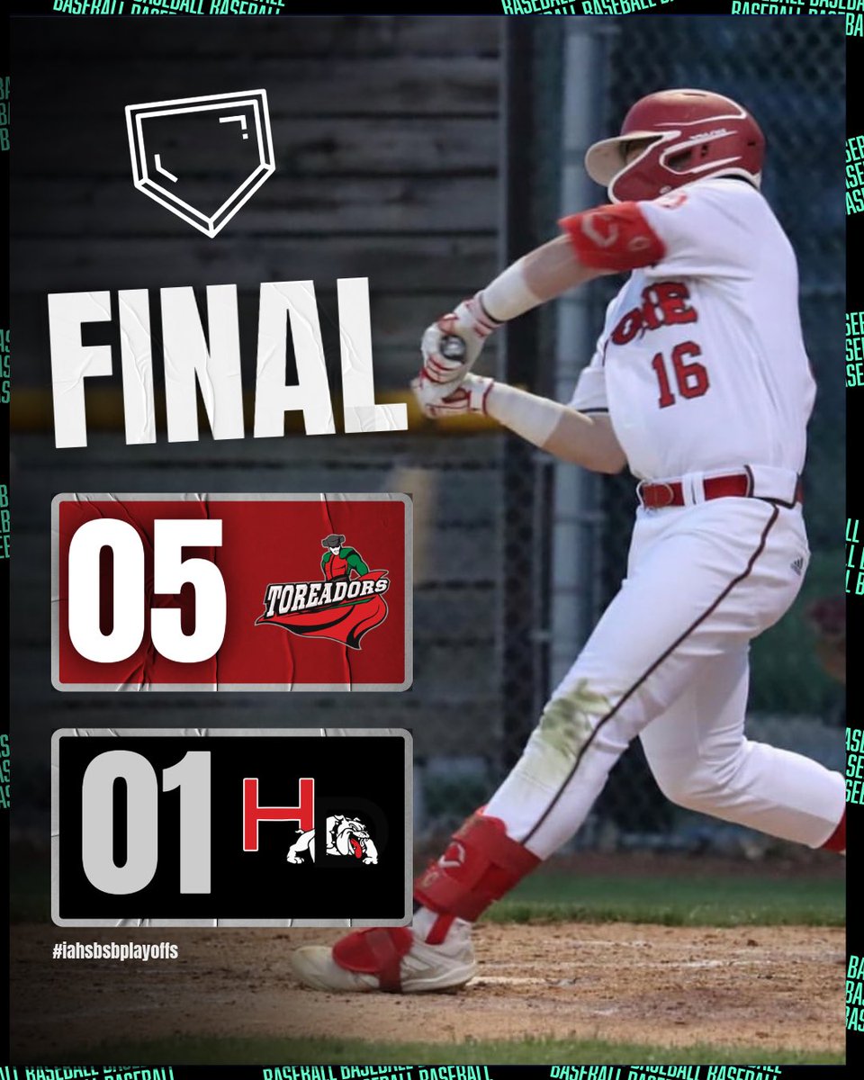 🚨𝗣𝗟𝗔𝗬𝗢𝗙𝗙 𝗕𝗔𝗦𝗘𝗕𝗔𝗟𝗟 𝗙𝗜𝗡𝗔𝗟 𝗦𝗖𝗢𝗥𝗘🚨

Boone takes down Hampton-Dumont-CAL 5-1 to stay in the dance 🕺 

The Toreadors will take on Waverly-Shell Rock in the substate semi-finals 👀

#iahsbb Instagram