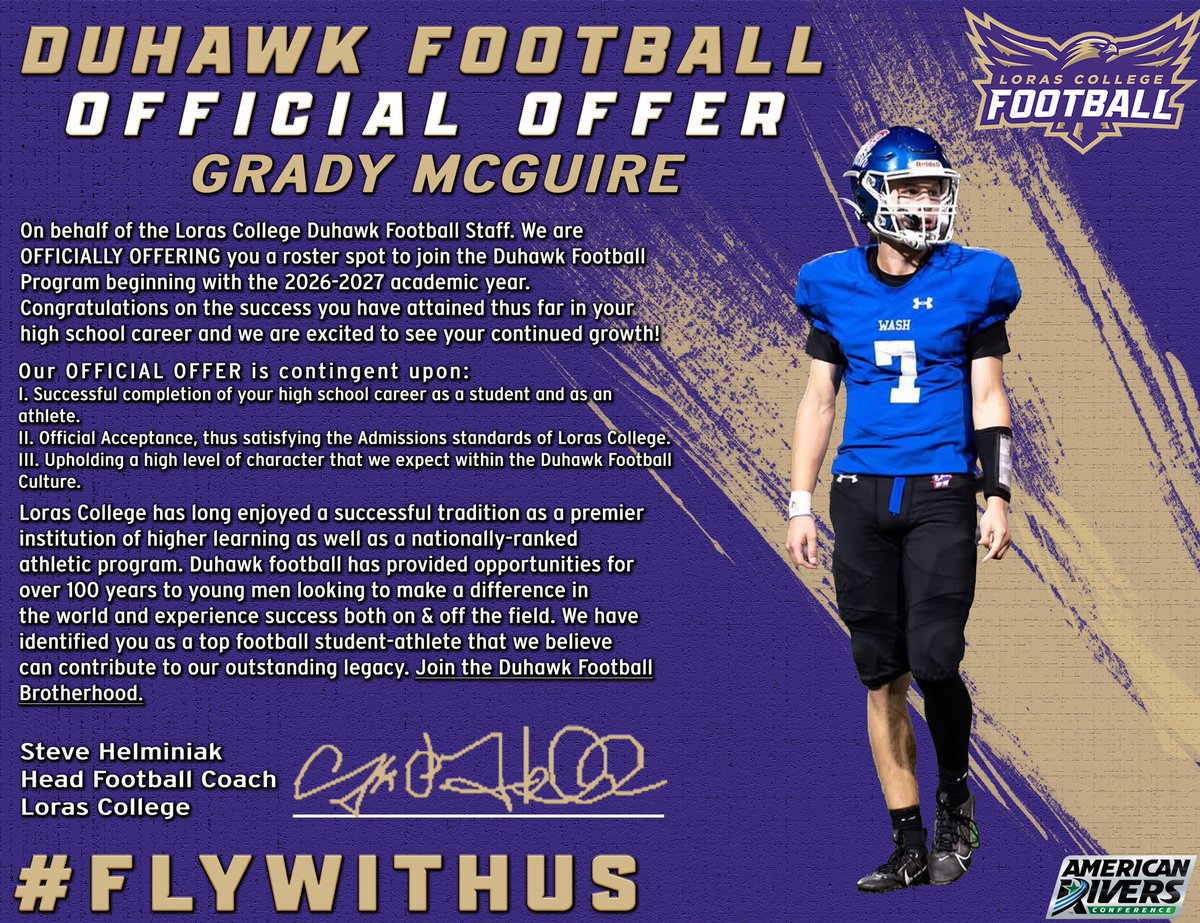 I am blessed to receive an offer from Lora’s college! Thank you <a href="/FootballCoachO/">Coach Jake Olsen</a>!!!