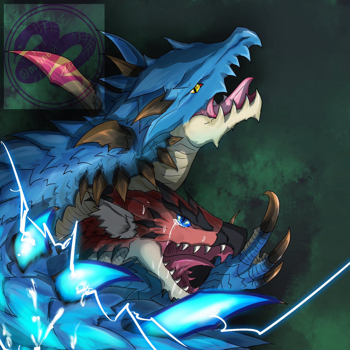 ラギレウ電気攻め、ラギアクルスもリオレウスも顔が自分好みに描けたのでお気に入り。