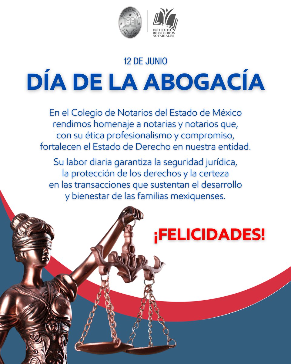 En el Colegio de Notarios del Estado de México reconocemos y celebramos la invaluable labor de las y los notarios en este Día de la Abogacía.

Su compromiso con la legalidad, la justicia y la protección de los derechos de las familias mexiquenses es fundamental para fortalecer el