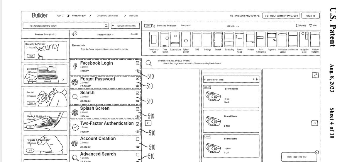 Like does this mean if you offer pre-built 2FA as part of your AI app builder you are infringing on BuilderAI’s patent for “Prototype Automation using AI”? That makes no sense