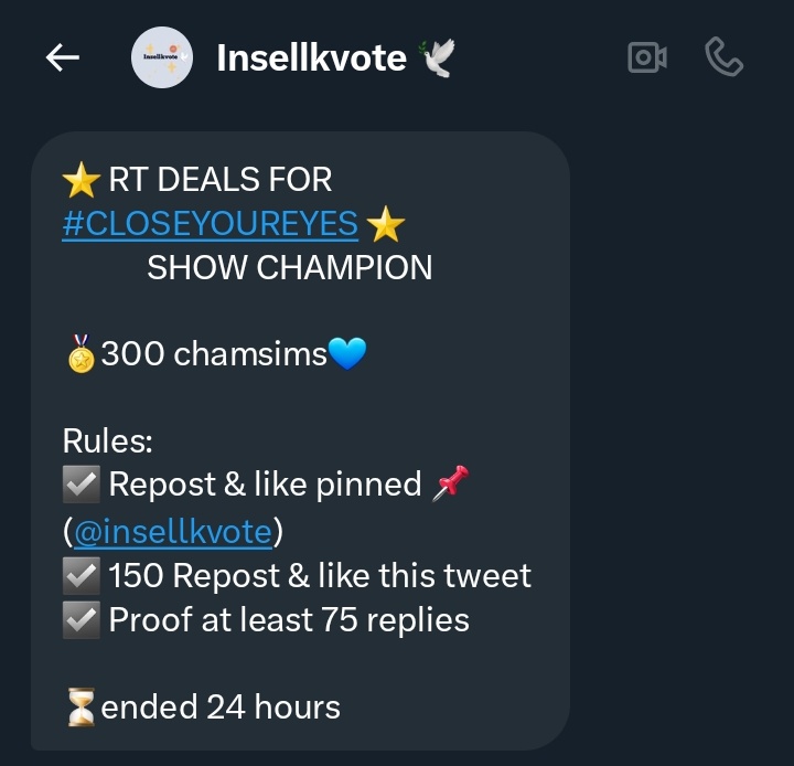 nica (@yeojunnism) on Twitter photo ⭐ RT DEALS FOR #CLOSEYOUREYES ⭐
SHOW CHAMPION
🏅300 chamsims💙
Rules:
☑️ Repost & like pinned 📌 (<a href="/insellkvote/">Insellkvote 🕊️</a>)
☑️ 150 Repost & like this tweet
☑️ Proof at least 75 replies
⏳ended 24 hours ⭐ RT DEALS FOR #CLOSEYOUREYES ⭐
SHOW CHAMPION
🏅300 chamsims💙
Rules:
☑️ Repost & like pinned 📌 (<a href="/insellkvote/">Insellkvote 🕊️</a>)
☑️ 150 Repost & like this tweet
☑️ Proof at least 75 replies
⏳ended 24 hours