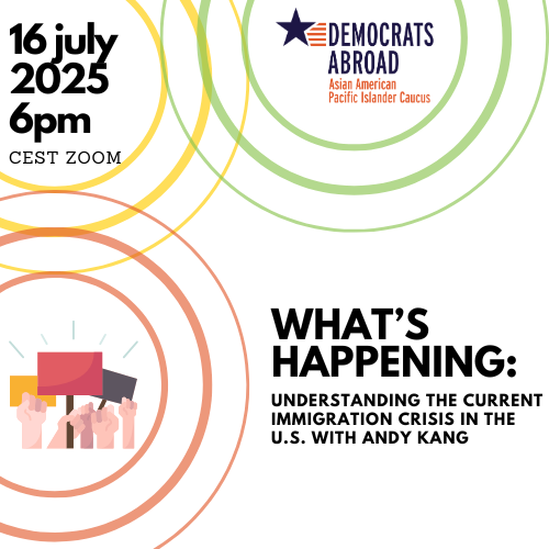 demsabroaduk's tweet image. Things are happening fast in the United States and it’s hard to understand what everything means.
Join Democrats Abroad on Wednesday, July 16 at 5pm BST time to hear from lawyer Andy Kang, who has extensive experience in immigrant rights.
RSVP here:
democratsabroad.org/understanding_…