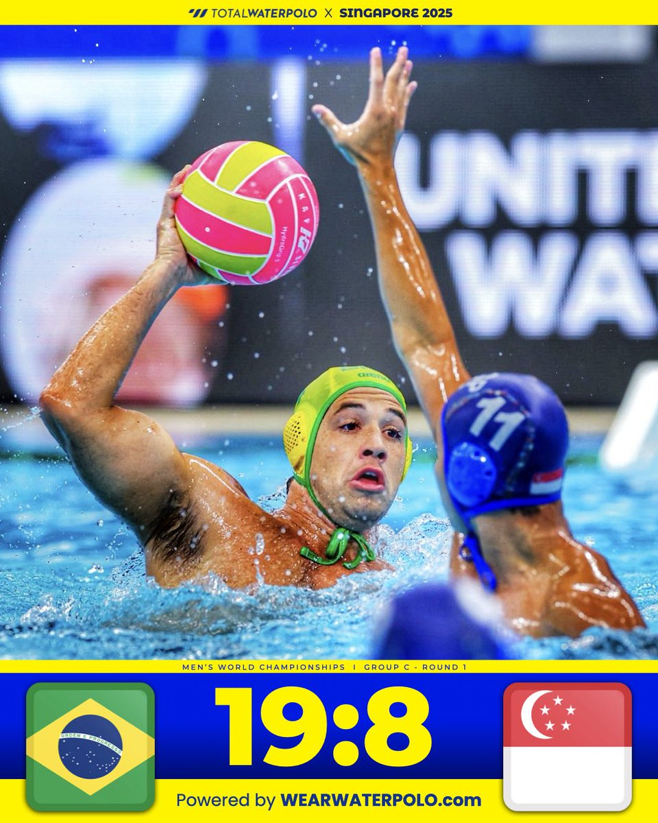 Brazil starts strong in Group C!
Confident 19:8 win over hosts Singapore — a statement opener from the Brazilians.

Photo by @mtbphotonl
#singapore2025 #waterpolo #vizilabda #pallanuoto #wasserball #vaterpolo #vaterpolo
