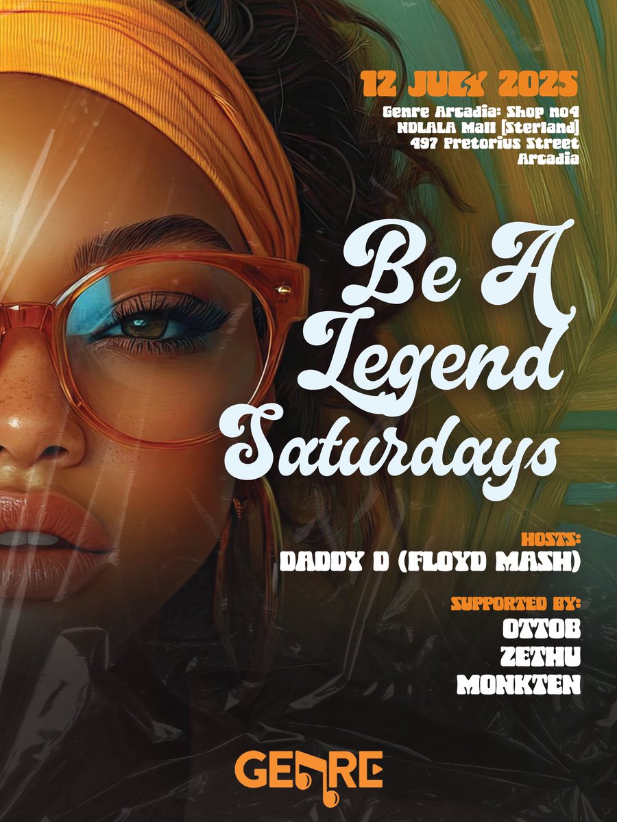 OttoB_'s tweet image. GENRE Arcadia
Hosts Floyd Mash aka DaddyD
Today, Saturday 12 July ’25
•Be A Legend Saturdays•
📍Shop no: 4, 497 Pretorius Street, NDLALA Mall aka Sterland, Arcadia, Pretoria. #TheHomeOfHouseMusic