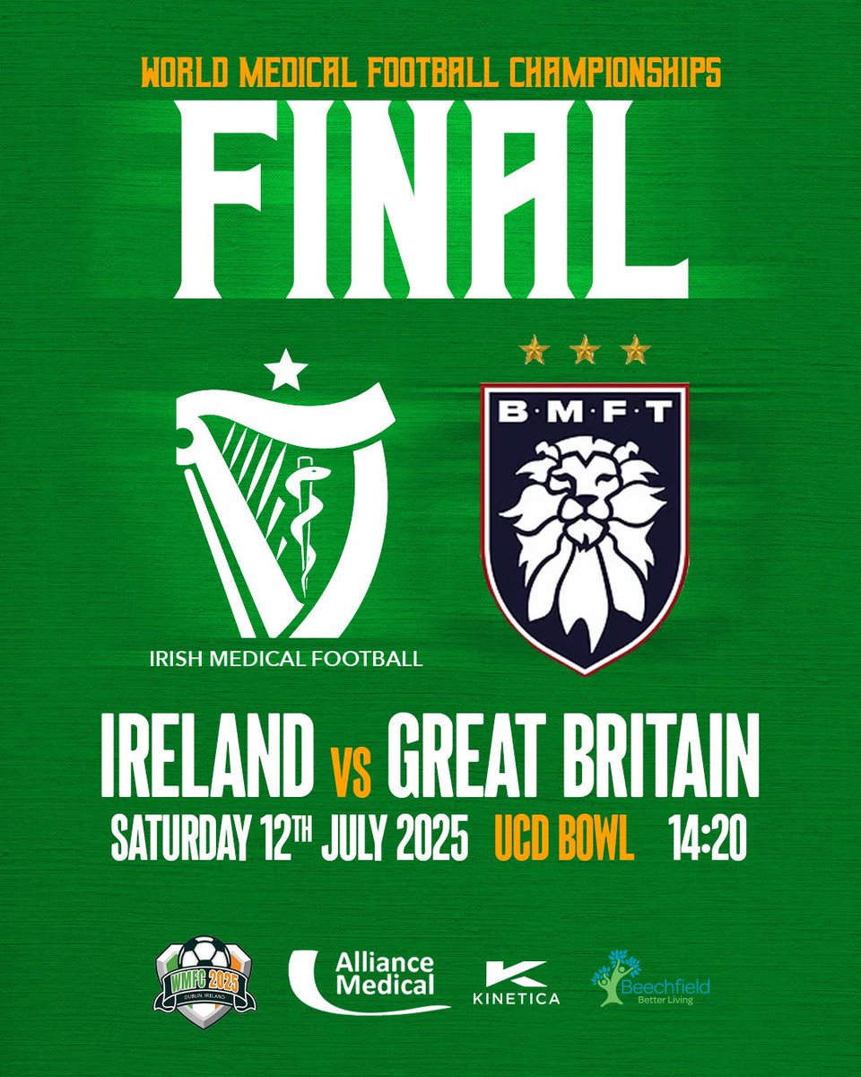 CorkBusinessLge's tweet image. Best of luck to the Irish Medical Team today as they face Great Britain in the Medical World Cup Final. Included in the squad are some of our very own Cork Hospitals players from the CBL!