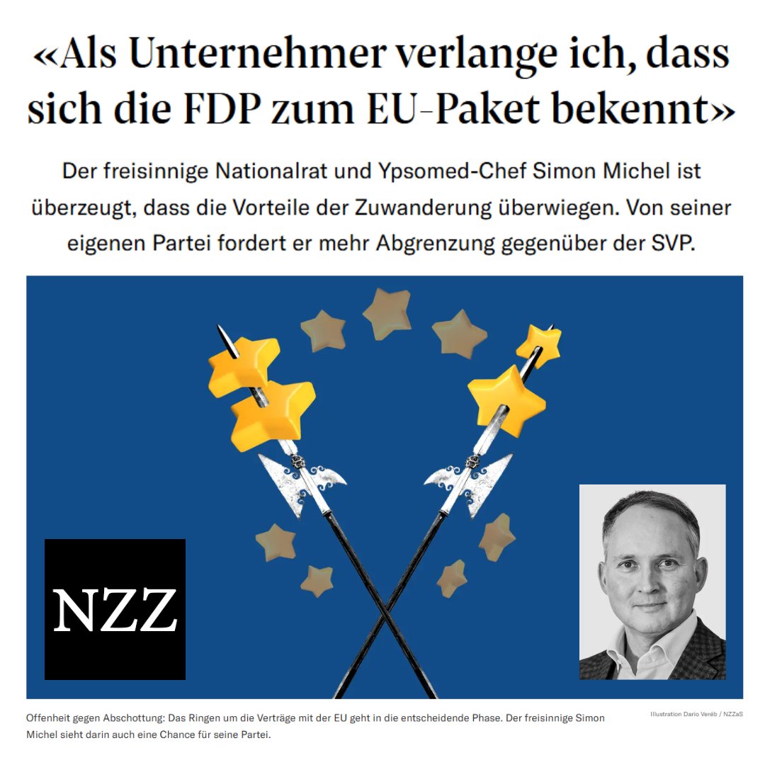 fdp_zh's tweet image. 💡 Die @FDP_Liberalen hat eine Arbeitsgruppe zu den Bilateralen III eingesetzt. Parteipräsident der @fdp_zh, @F_Leutenegger, leitet die EU-kritische Seite, Nationalrat @simonmichel die befürwortende.
🔗 Die Argumente von Simon Michel: bit.ly/44g3ANW